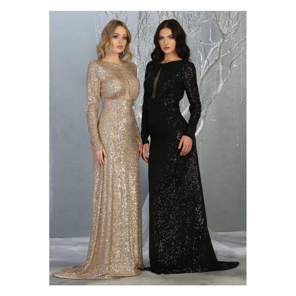 Royal Queen  R Sequined Open Back Formal Dress Gold  -Handmade Shawl- 12 - Picture 1 of 14